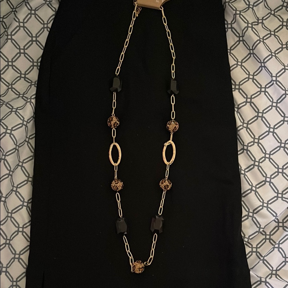 Elegant Gold and Black Long Necklace NWT